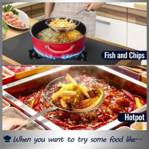 1 Stainless Steel Double Round Spoon, Reinforced and Thicker, Kitchen Restaurant Frying Fish Noodle Fishing Slag Isolation - Image 2