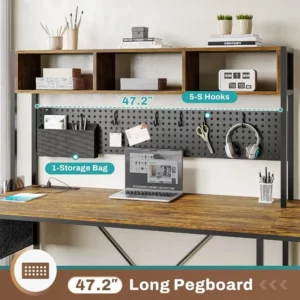 Shaped Computer Desk, with Power Outlet and Pegboard, with Led Lights, Keyboard Tray, Storage Shelves, Computer Desk - Image 5