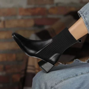 2023 Autumn Winter New Ankle Socks Shoes Women Fashion Large Size 43 Knitted Short Boots Women Slip on High Heels Botas De Mujer - Image 6