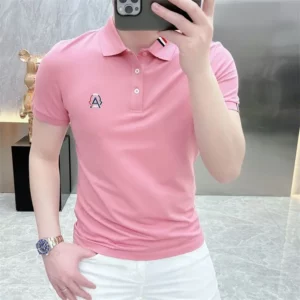 Trend Fashion Men Polo Shirts Summer Solid Lapel Embroidery Badge Button Smart Casual All-match Short Sleeve Slim T-shirt Tops - Image 1