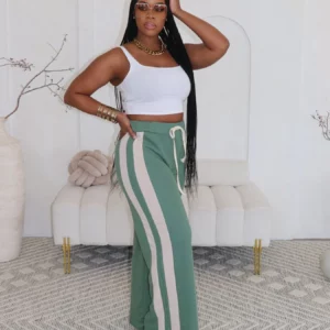 CM.YAYA Vintage Women Striped Straight Drawstring Waist Wide Leg Pants 2024 Casual Sporty Holiday Jogger Sweatpants Trousers - Image 4