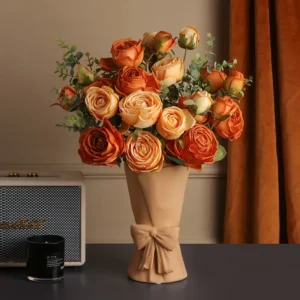Silk Artificial Rose Caramel Flowers Rose Bouquet Home Decor 7 Heads Flores Artificiales Wedding Decorations Fake Orange Roses - Image 3