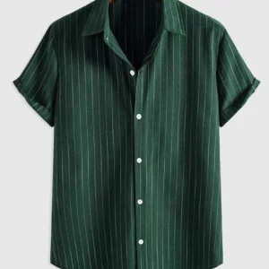 New Striped Shirt for Men Cotton Short Sleeves Button Blouses Casual Turn-down Collar Shirt Summer Streetwear Overshirts Tops - Image 1