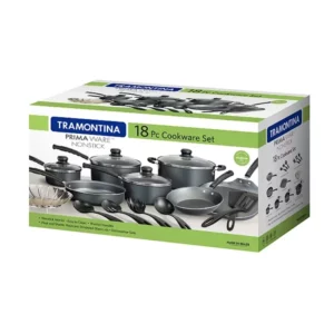 Primaware 18 Piece Non-stick Cookware Set, Steel Gray cocina stainless steel cookware set - Image 2