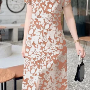 ZANZEA 2024 Summer Women Holiday Midi Dress Fashion Floral Print Sundress Vintage Short Sleeve Slit Vestidos Casual Long Dress - Image 3