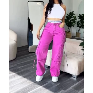 Denim Straight Jeans Wide Leg Women High Waist Loose Pants Y2K Trousers Hip-hop Streetwear Waist Colorblocked Design Loose Jeans - Image 3