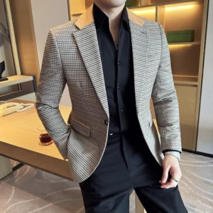 Luxury and Fashionable Men's Suit Jacket Blazer Business Slim Fit Lapel Plaid Dress Suit Wedding Groom Tailcoat Suit Jacket4XL-M - Image 3