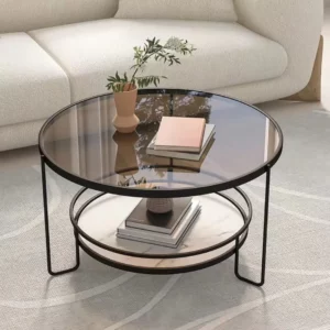 Tempered Glass Coffee Table Small Living Room Round Home Minimalist Table Modern Simple Luxury Furniture Mesas Marble Slate ins - Image 1