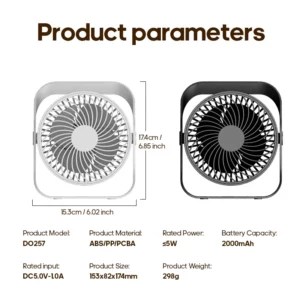 Portable Desktop Electric Fan 2000mah Regulated USB Wall Ceiling Fan USB Wireless Home Quiet Air Circulator Fan with Hook - Image 6
