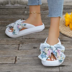 Summer Ladies Handmade Bows Flip-flops Soft-soled Non-slip Women's Cloud Slippers Travel Vacation Beach Women Shoes - Image 2