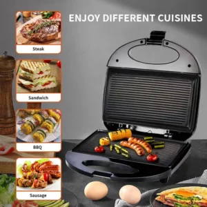 Houselin Sandwich Maker,Indoor Grill with Locking Lid,Non-Stick Coated Plates,Dishwasher Safe Removable Drip Tray,750W - Image 2