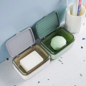 Double Layer Drain Dish Soap Box Portable Outdoor Travel Soap Case With Cover Shower Soap Holder Sponge Storage Plate - Image 2