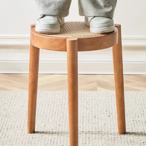 Nordic Solid Wood Rattan Woven Round Stool Casual Low Stool Light Luxury Rattan Woven Household Small Bench for Stacking Shoes - Image 4