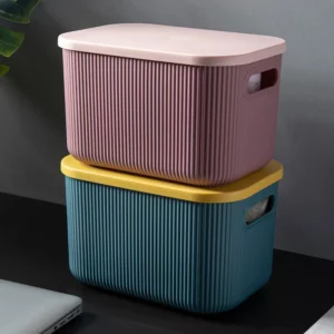 Large Plastic Clothing Storage Box Toys Organizer Container Vertical Stripes Home Storage Bins With Lid Side Handle Makeup Box - Image 5