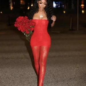 Joskaa Holiday Set Outfit For Women Black Red Lace Baddie 2 Piece Sets Outfits 2024 New Beach Sexy Leggings Club Party Outfit - Image 5