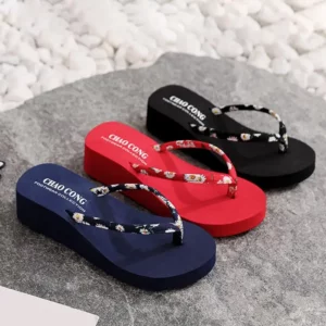 Open Toe Slippers Stylish Women's Flower Print Thick Sole Flip Flops for Summer Beach Outings Home Wear Non-slip Bottom Sandals - Image 1