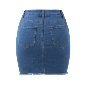 Skirt with Suspenders Womens Daily Casual Classic Blue Buttons Pockets Ripped Zipper Denim Skirt Women Skirts Short - Image 3