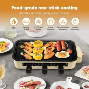 Pukomc Electric Smokeless Indoor Grill, Non-Stick Cooking Removable Plate, Portable Korean BBQ Grill with Removable Temperature - Image 6
