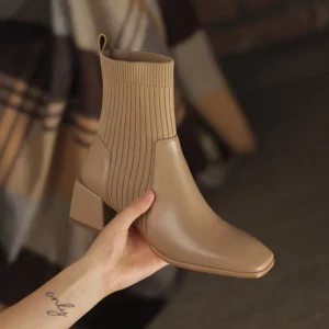 2023 Autumn Winter New Ankle Socks Shoes Women Fashion Large Size 43 Knitted Short Boots Women Slip on High Heels Botas De Mujer - Image 2