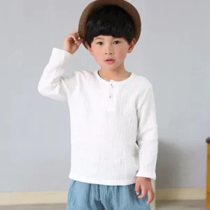 children t shirts fashion linen pleated boys t shirt children t-shirt 2025 summer baby boys girls t-shirt children clothes kids - Image 5