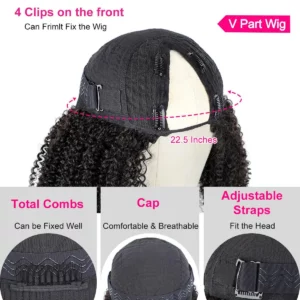 Afro Kinky Curly V Part Human Hair Wigs for Women 200 Density Machine Made Upgrade V Part Wig Curly Peruvian Hair Natural Color - Image 3
