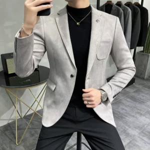 Men's Deerskin Fleece Jacket Suit Coat Blazer Men's Business Leisure Slim Fit Brand Fashion High Quality Single Button Suit Coat - Image 4