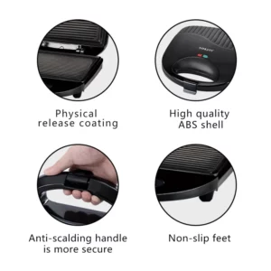 Houselin Sandwich Maker,Indoor Grill with Locking Lid,Non-Stick Coated Plates,Dishwasher Safe Removable Drip Tray,750W - Image 4
