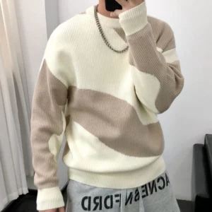Man Clothes Round Collar Pullovers Knitted Sweaters for Men Crewneck Color Matching Black Cigaret Casual Korean Style Jumpers S - Image 3
