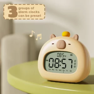 Bedside LED Clock Kids Alarm Clock Children's Sleep Trainier Temperature Display With Rechargeable Control Digital Cute Capybara - Image 4