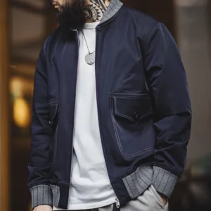 Maden Retro A1 Pilot Jacket Bomber Short Contrasting Color Patchwork Baseball Jacket with Zipper Design for Men's Autumn - Image 1