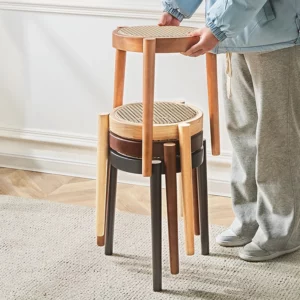 Nordic Solid Wood Rattan Woven Round Stool Casual Low Stool Light Luxury Rattan Woven Household Small Bench for Stacking Shoes - Image 3