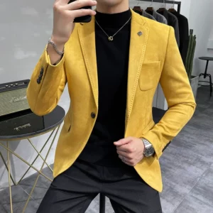 Men's Deerskin Fleece Jacket Suit Coat Blazer Men's Business Leisure Slim Fit Brand Fashion High Quality Single Button Suit Coat - Image 6