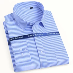 Men's Classic Long Sleeve Solid/striped Basic Dress Shirts Single Patch Pocket Formal Business Regular Fit Office Social Shirt - Image 1