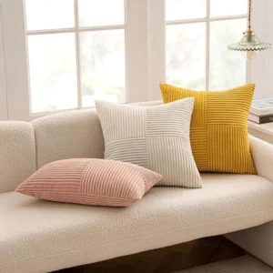 Mustard Yellow Corduroy Pillow Cover Boho Spliced Throw Pillow Cover Soft Couch Pillowcase Cross Patchwork Textured Cushion Case - Image 5