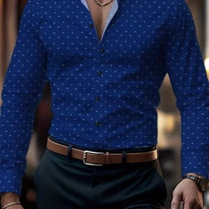 New Temperament Men's Creative Striped Printed Lapel Button Down Shirt Spring And Summer Fashion Casual Long-sleeved Street Tops - Image 3
