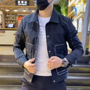 Trendy Casual Men's Jacket Simple and Handsome Jacket Trendy Men's Internet Celebrity Slim Fit Lapel Long Sleeved Top - Image 3