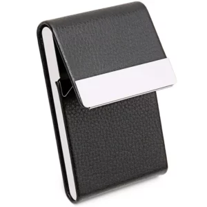 Men Business Card Holder Case - Slim PU Leather Metal Pocket Card Holder with Magnetic Shut, Name Card Holder - Image 2