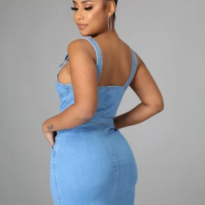 Denim Skater Dress Sexy Women Spaghetti Strap Bodycon Blue Jeans Pencil Dress Vestidos - Image 3
