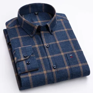 New in shirtplus size 7XL 100%cotton sanding long-sleeve shirts for men slim fit plain shirt striped plaid single pocket clothes - Image 4