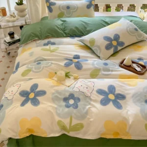 Kawaii Bear Printed Bed Set Floral Duvet Cover Pillowcase Bedding Set Cute Dog Bed Linen Sheet Quilt Cover Full Queen King Size - Image 3