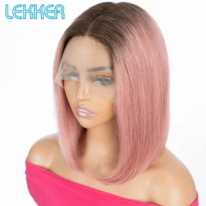 Lekker Highlight Brown Straight Bob 13x1 T Part Lace Front 100% Human Hair Wigs For Women Brazilian Remy Hair Colored Bob Wigs - Image 3