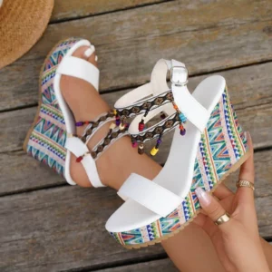 Women'S Shoes Elegant Heel Women'S Wedge High Heel Casual Sandals Fashion Beaded Sandals Sandales Femmes éTé - Image 1