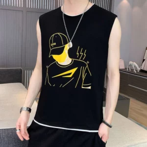 Fashion O-Neck Printed Casual Tank Top T-Shirts Men's Clothing 2024 Summer New Loose All-match Tops Korean Sleeveless Tee Shirt - Image 5