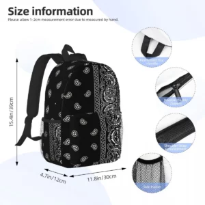 Custom Black White Paisley Chicano Bandana Style Laptop Backpack Women Men Basic Bookbag for School College Student Bag - Image 4