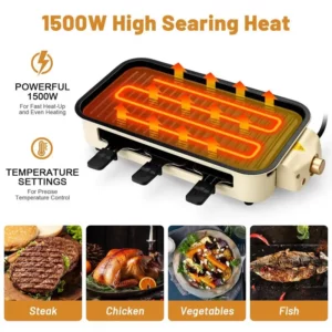 Pukomc Electric Smokeless Indoor Grill, Non-Stick Cooking Removable Plate, Portable Korean BBQ Grill with Removable Temperature - Image 4