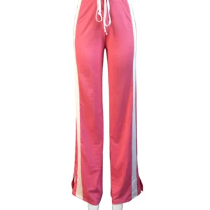 CM.YAYA Vintage Women Striped Straight Drawstring Waist Wide Leg Pants 2024 Casual Sporty Holiday Jogger Sweatpants Trousers - Image 5