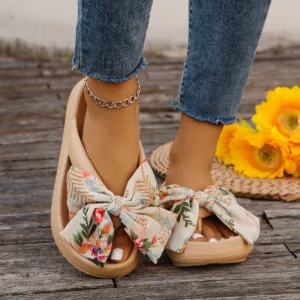 Summer Ladies Handmade Bows Flip-flops Soft-soled Non-slip Women's Cloud Slippers Travel Vacation Beach Women Shoes - Image 1