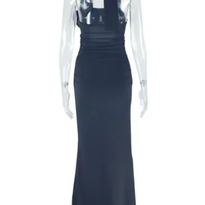 Joskaa Elegant 3D Flower Cutout Maxi Evening Dresses Women Sexy Pleated Halter Bandage Backless Skinny Vestidos Party Clubwear - Image 5