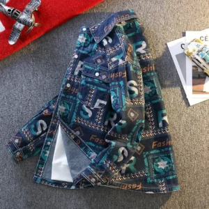 Men's Fashionable Denim Coat High Quality Cross-Border Style Loose Fit Casual Scene Jacquard Lapel Jacket - Image 2