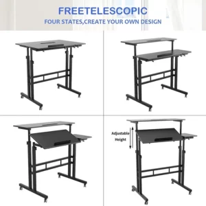Mobile Standing Desk, Portable Stand Up Desk, Small Adjustable Standing Desk Converter with Wheels Home Office Workstation - Image 2
